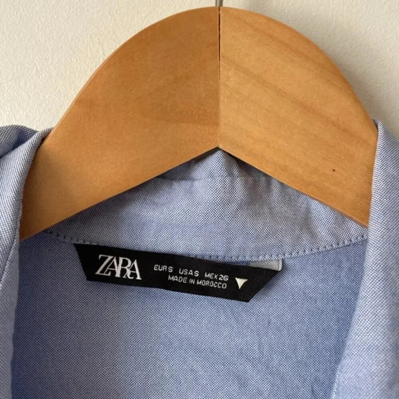 Zara Chambray Long Sleeve Shirt Dress Sky Blue  Size Small - Picture 9 of 10